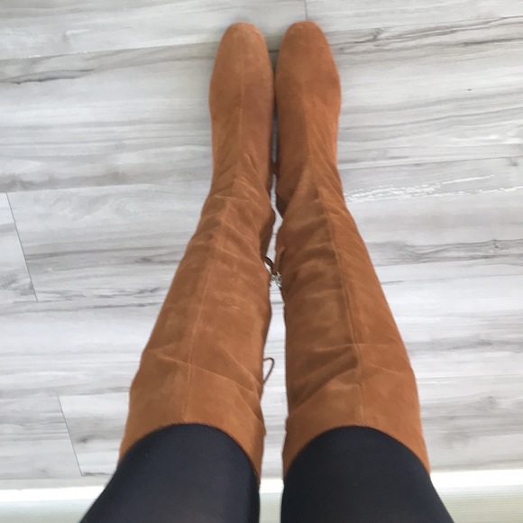 🤎 Zara Heeled Suede Lace Up Over Knee Boots Brown/Camel Hippie Boho Size 38 - Picture 7 of 17